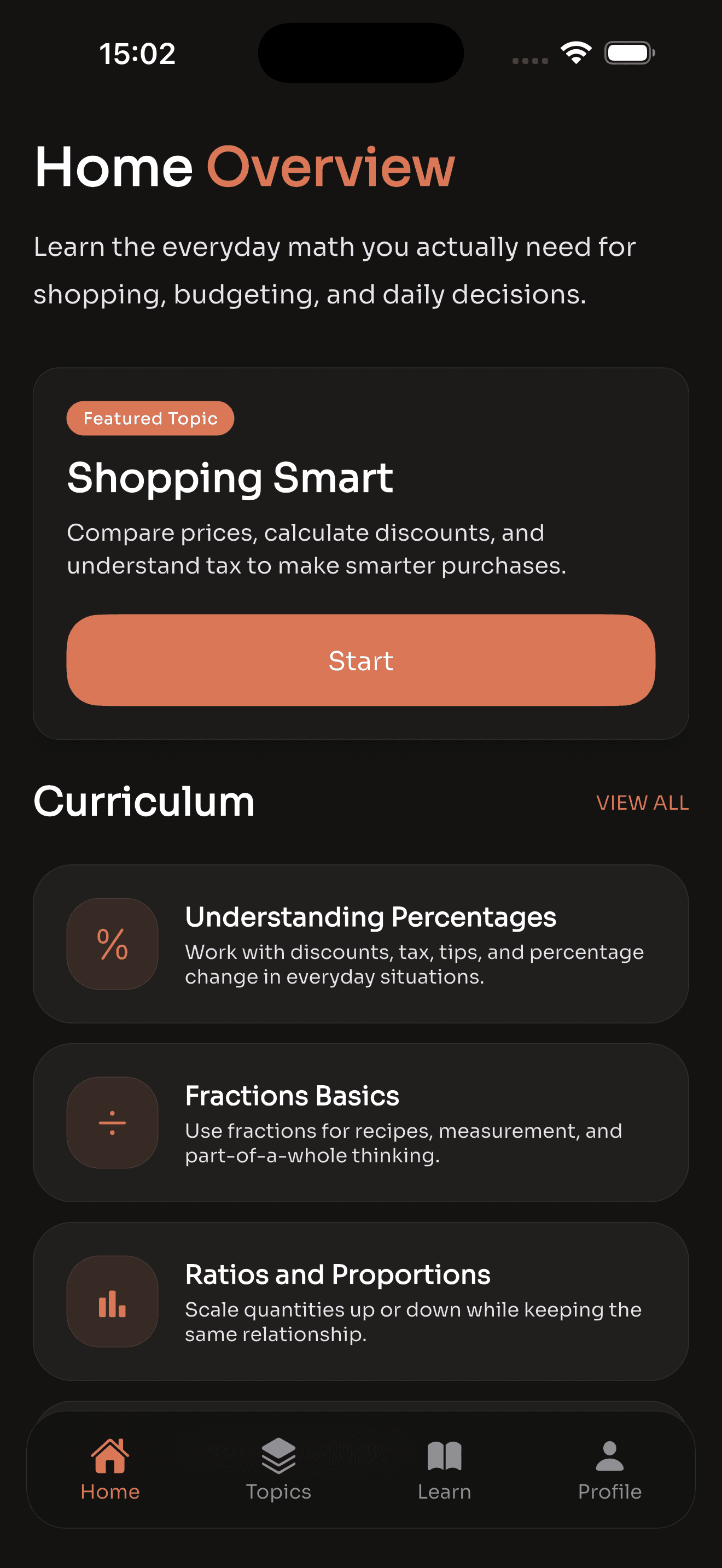 D-MATH welcome and setup screen