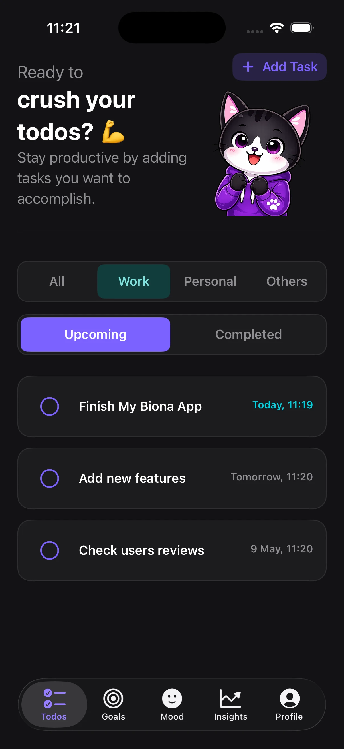 Biona home and overview screen