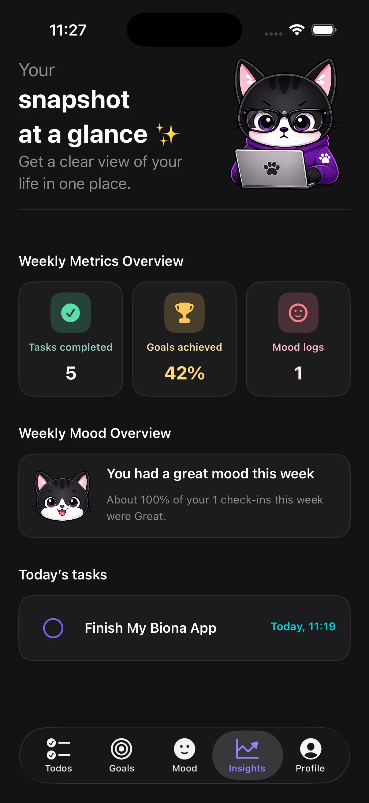 Biona summary and celebration screen